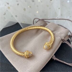 David Yurman Gold Cable Cuff Bracelet with Pavé End Caps 5mm
